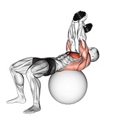 Tumbado pullover on exercise ball con mancuerna
