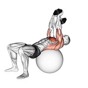 Pullover on exercise ball con mancuerna