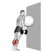 Exercise ball on the wall elevación de gemelos